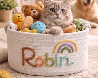 Personalized Cotton Rope Storage Basket, Custom Name Toy Bin, Nursery Organizer, Easter Gift, Baby Shower Basket, Pet Toy Storage