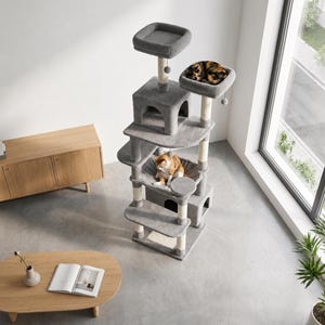 Gran torre rascador para gatos de 184 cm para gatos de interior con hamaca tipo condominio, postes rascadores de sisal, mueble para gatos de varios niveles para gatos grandes.