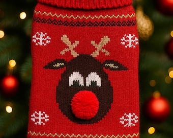 Christmas Dog Sweater – Warm Knitted Holiday Pet Clothes for Small to Large Dogs | Cozy Winter Wool Dog Coat | Cute Striped Cartoon Design