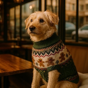 Christmas Reindeer Dog Sweater, Red and Green Winter Pet Jumper, Soft High Neck Puppy Pullover, Cozy Holiday Outfit for Dogs & Cats