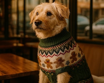 Christmas Reindeer Dog Sweater, Red and Green Winter Pet Jumper, Soft High Neck Puppy Pullover, Cozy Holiday Outfit for Dogs & Cats