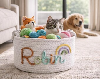 Personalized Cotton Rope Storage Basket, Custom Name Toy Bin, Nursery Organizer, Easter Gift, Baby Shower Basket, Pet Toy Storage