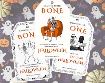 Skeleton Themed Halloween Party Gift Tag Bundle (3x) | Canva Template
