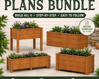 Modern Cedar Planter Box Plans Bundle | 4 DIY Woodworking PDF Plans | Raised Garden Bed Set | 3ft, 4ft & 5ft Outdoor Planters