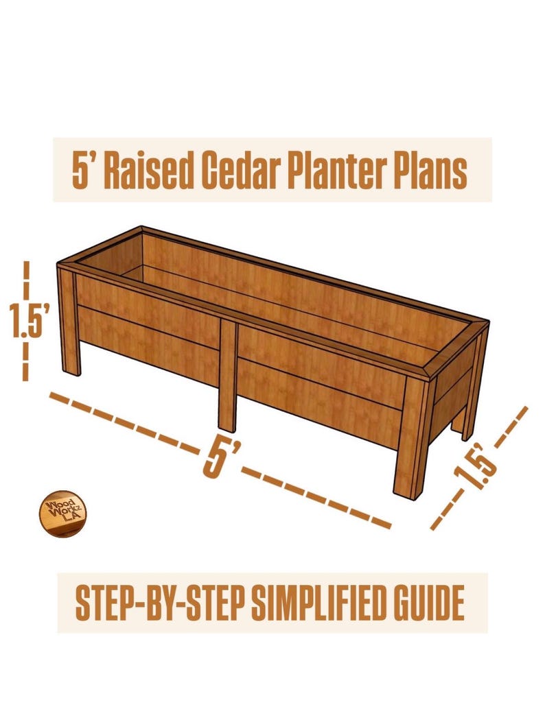 5FT Raised Garden Bed Plans PDF | DIY Wooden Planter Box Plans | Step ...