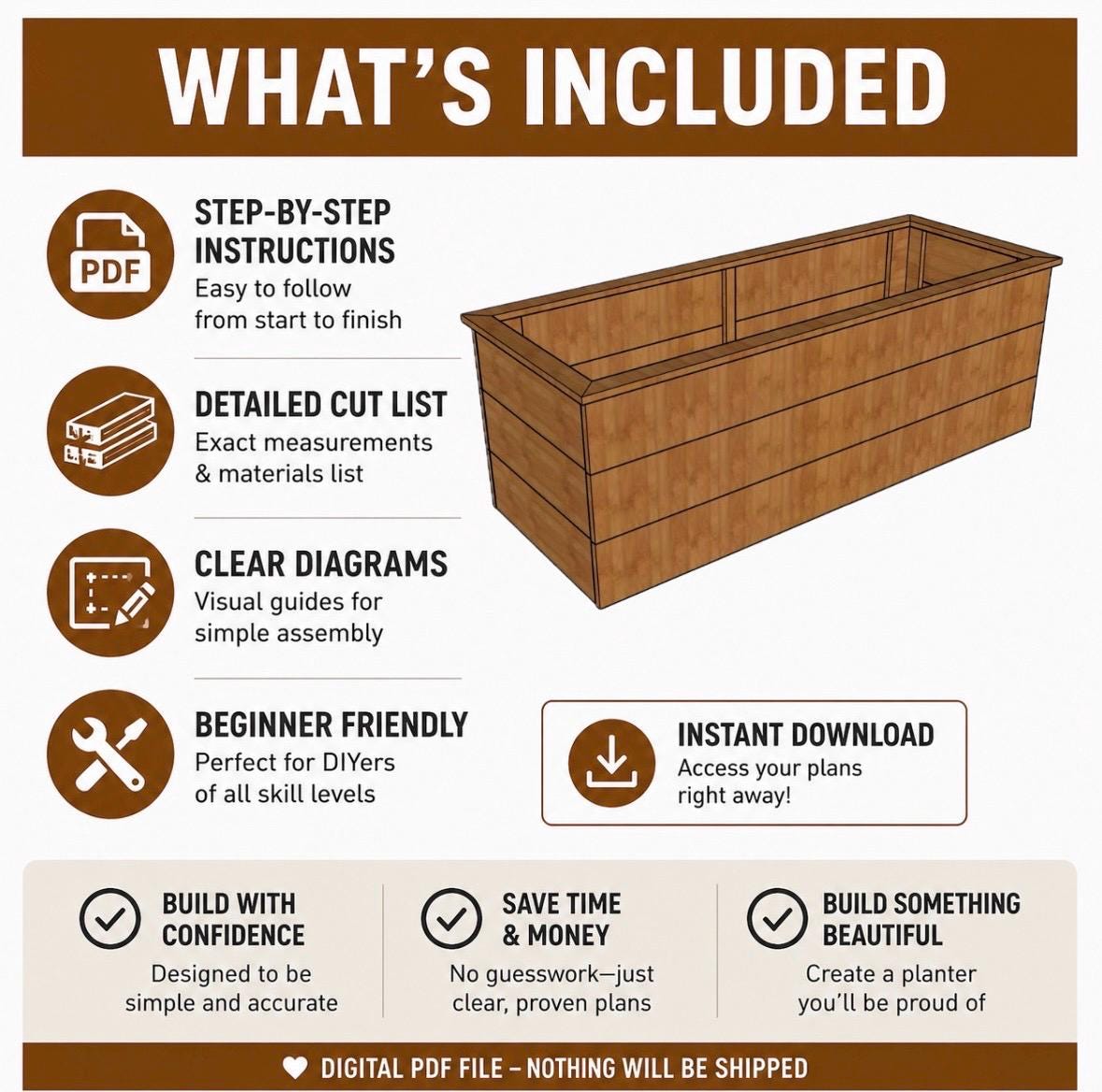 4ft Cedar Planter Box Plans PDF – DIY Outdoor Wooden Planter, Step-by ...