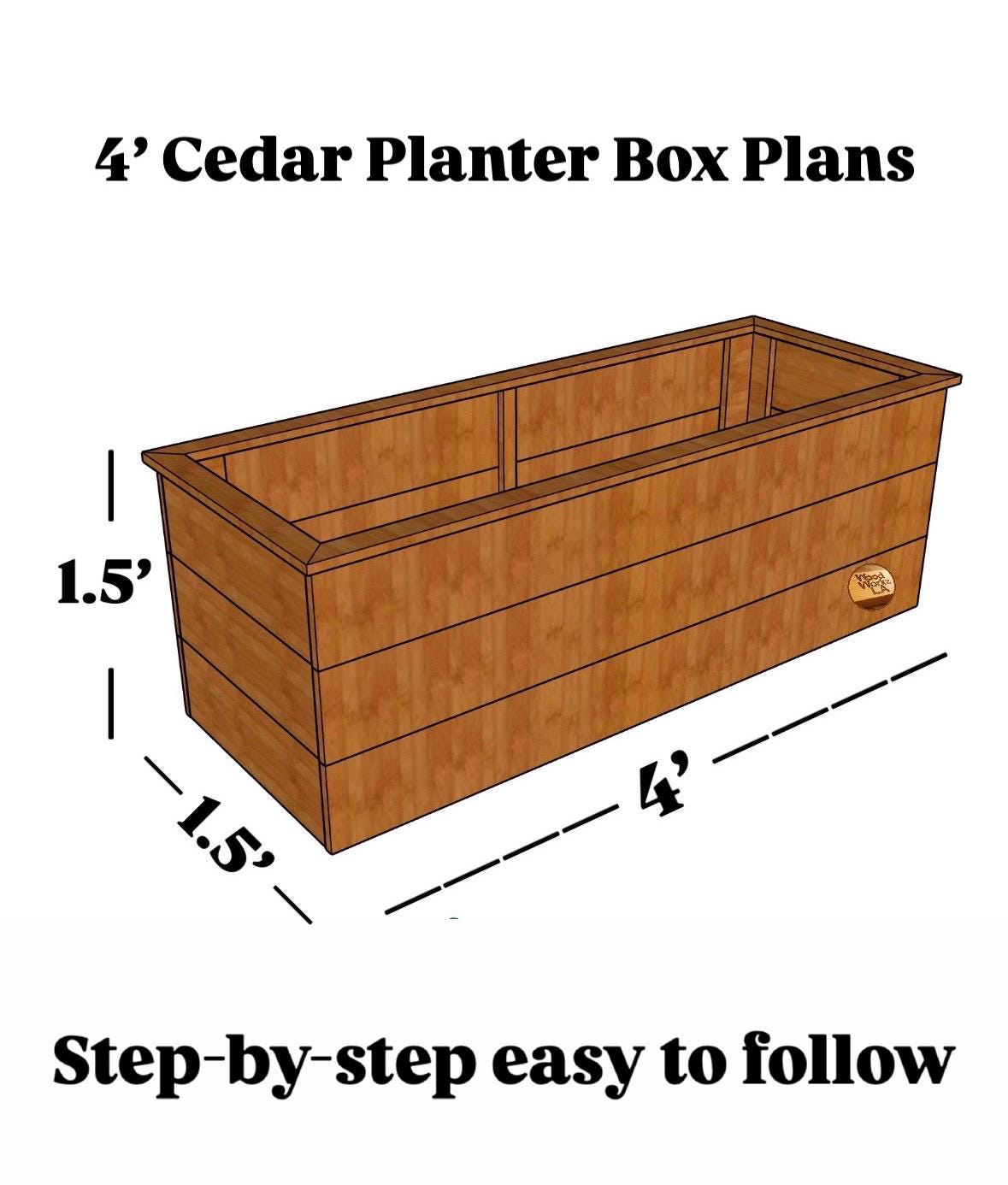 4ft Cedar Planter Box Plans PDF – DIY Outdoor Wooden Planter, Step-by ...