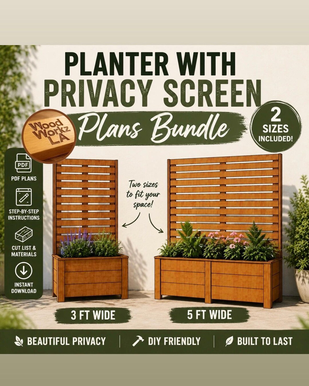 Cedar Planter Box With Privacy Screen Plans Bundle | DIY Outdoor ...