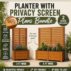 Paket med ritningar för planteringslåda i cederträ med skärm | DIY-ritningar för utomhusplantering i PDF-format | Planteringslådor i trä med 90 och 150 cm skärm | Direktnedladdning