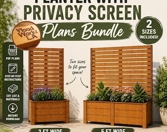 Cedar plantenbak met bundel plannen voor privacyschermen | PDF-plannen voor doe-het-zelf plantenbak | Houten plantenbakken van 3 ft en 5 ft | Direct downloaden