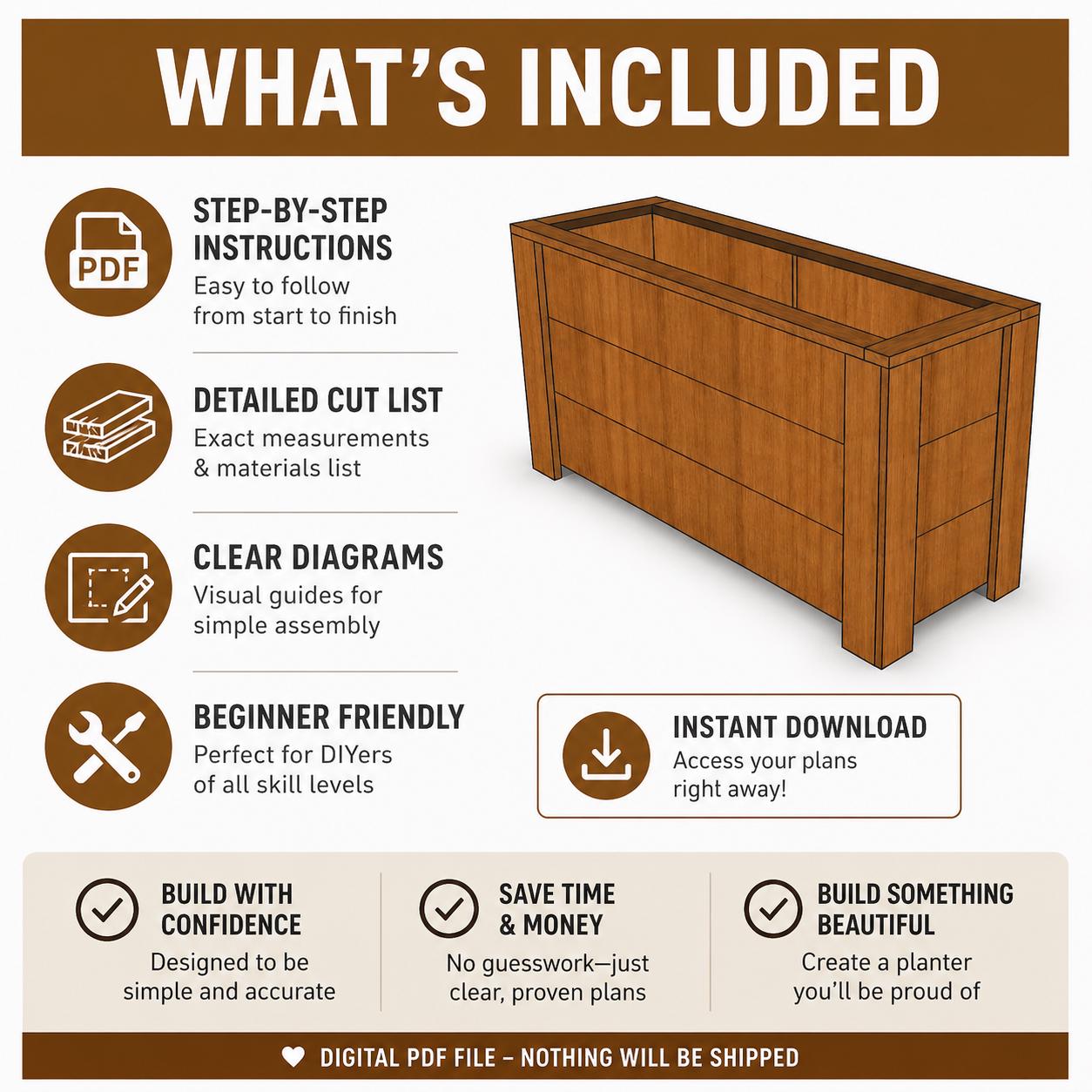 Cedar Planter Box Plans PDF, DIY Wood Planter, Outdoor Planter Plans ...