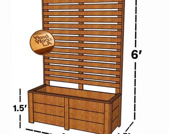 Planos para jardinera de cedro de 1,2 m con pantalla de privacidad de 1,8 m – Plano para huerto elevado DIY, guía de construcción de jardineras exteriores, planos de carpintería en PDF
