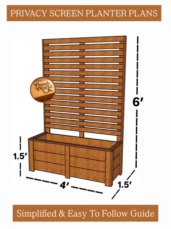 4ft Cedar Planter Box Plans with 6ft Privacy Screen – DIY Raised Garden Bed Blueprint, Outdoor Planter Build Guide, Woodworking Plans PDF