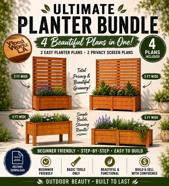 Ultimate Planter Plans Bundle | 4 DIY Cedar Planter Plans | Raised Garden Beds & Privacy Screen Planters | PDF Woodworking Plans