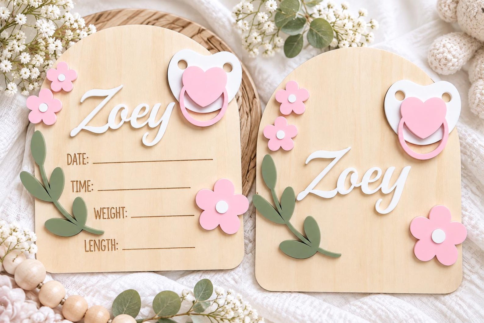 Personalized Baby Name Sign, Custom Wooden Birth Announcement Plaque ...