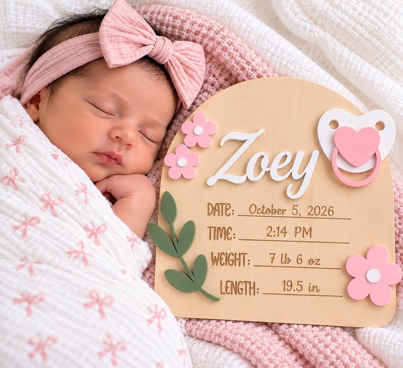 Personalized Baby Name Sign, Custom Wooden Birth Announcement Plaque ...