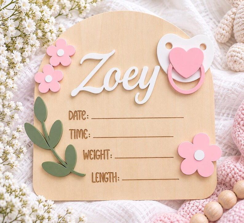 Personalized Baby Name Sign, Custom Wooden Birth Announcement Plaque ...