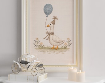 Arte de ponto cruz para aniversário de ganso, decoração folclórica para quarto de bebê (download digital)
