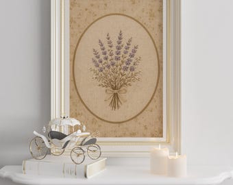 Lavender Bouquet Wall Art Printable PDF — Botanical Cottagecore Decor, Neutral Floral Poster,  Vintage Floral