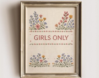 Decoração de parede com bordado folclórico para meninas, perfeita para decorar o quarto de uma garota (download digital)