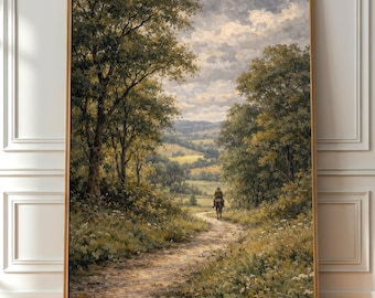 Quadro decorativo de paisagem campestre tranquila para imprimir, decoração de fazenda, arte com cena da natureza (download digital)