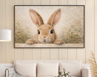 Bunny Wall Art Printable, Easter Rabbit Painting Download, Farmhouse Spring Decor, Digital Download