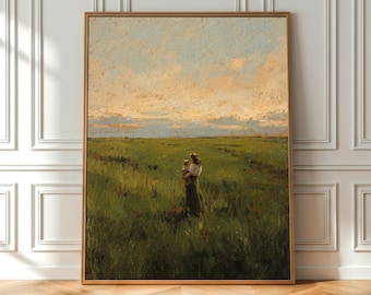 Mother and Child Wall Art Printable, Cottagecore Family Decor, Emotional Landscape Art, Digital Download