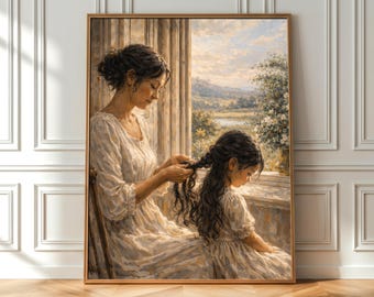 Mother Daughter Painting, Tender Moment Wall Art, Emotional Family Print (Digital Download)