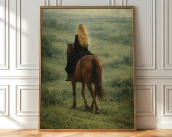 Horse Rider Wall Art Printable, Vintage Equestrian Painting, Cottagecore Landscape Decor, Rustic Farmhouse, PDF
