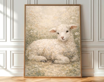Spring Lamb Art Print – Neutral Cottagecore Easter Decor – Farmhouse Animal (Digital Download)