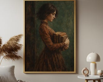 Victorian Woman Portrait Print: Antique Oil Painting, Dark Academia Library Decor (Digital Download)