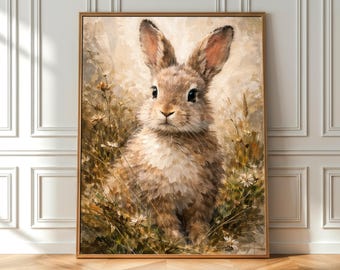 Easter Bunny Printable Wall Art, Cottagecore Bunny Decor, Rustic Farmhouse Print, Digital Download