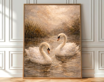 Swans Lake Printable Wall Art – Elegant Neutral Wildlife Decor (Digital Download)