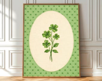 St Patrick Clover Botanical Printable PDF — Vintage Shamrock Wall Art, Irish Decor, Digital Download