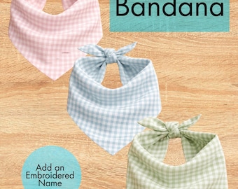 Gepersonaliseerde hondenbandana stropdas | Op maat geborduurde gingham-sjaal met naam