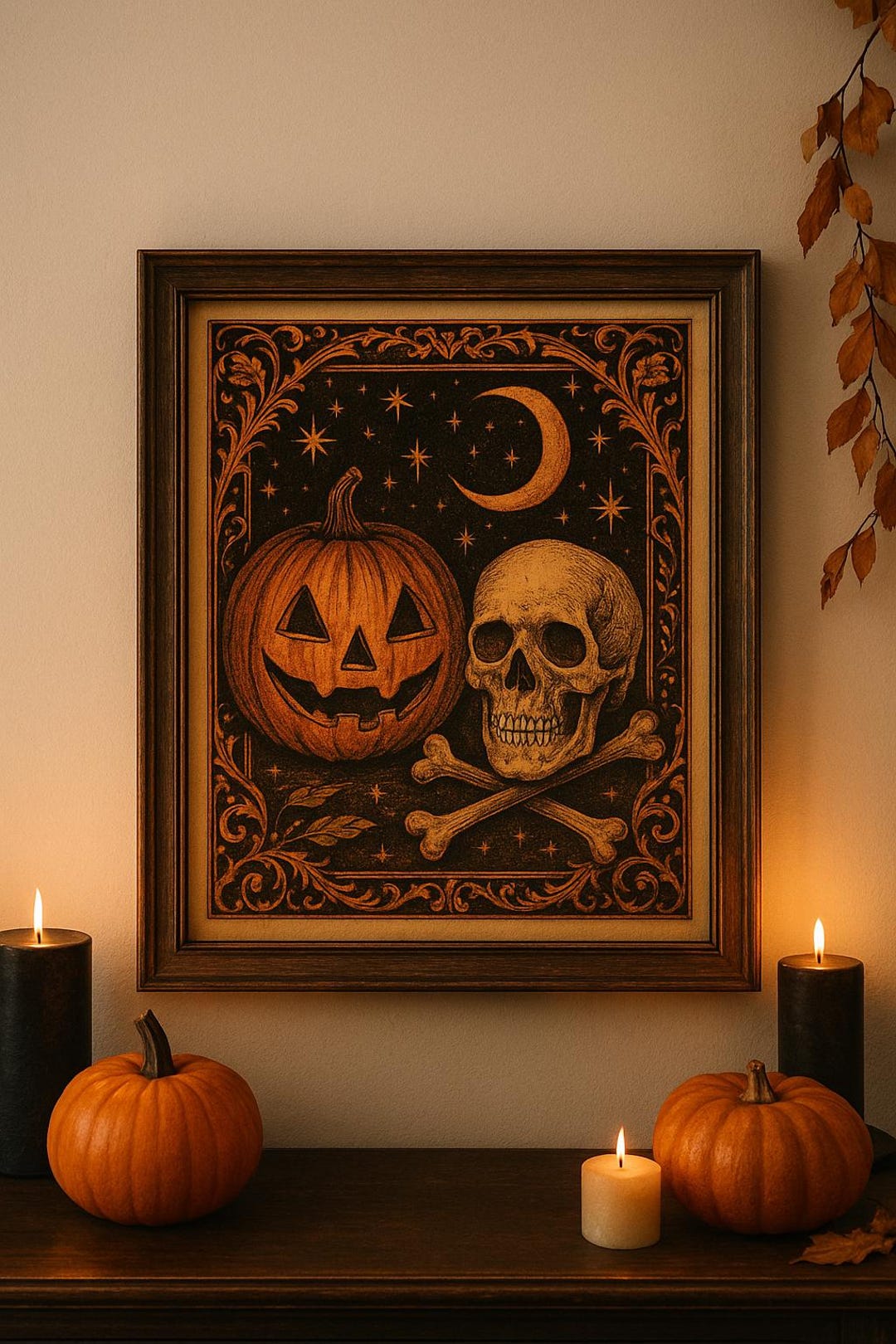 Vintage Halloween Wall Art | Antique Jack O’lantern & Skull Printable ...