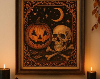 Vintage Halloween Wall Art | Antique Jack O’Lantern & Skull Printable | Gothic Spooky Home Decor