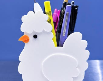 Silkie Chicken Pencil Holder 3D Print File, Farmhouse Office Decor, Organizer (STL, Bambu/Orca 3MF)