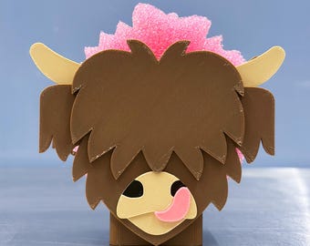 Highland Cow Sponge Holder 3D Print File, Farmhouse Kitchen Decor (STL, Bambu/Orca 3MF)