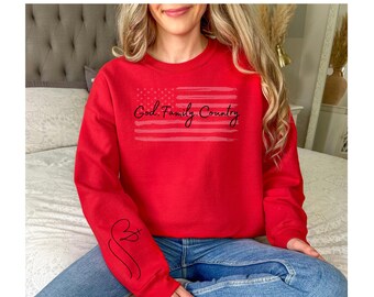 God Family Country Sweatshirt: Patriotic American Flag Crewneck