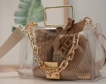 Luxe Gold Hardware Stadium Purse, Personalised bag