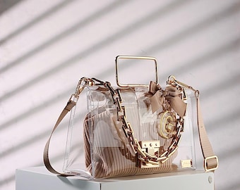 Clear Stadium Crossbody Bag: Crystal Vinyl Concert Purse, Gold Detail