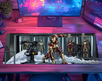 IronMan Themed Gaming Mouse Pad, Large Desk Mat, Polyester Surface, Non-Slip Rubber Base