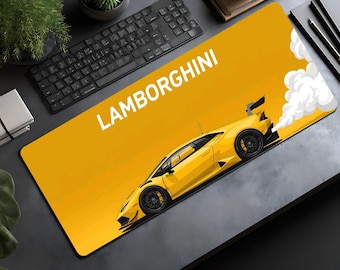 Lamborghini Aventador Race Car Desk Mat, Colorful Sports Car Gaming Setup Decor