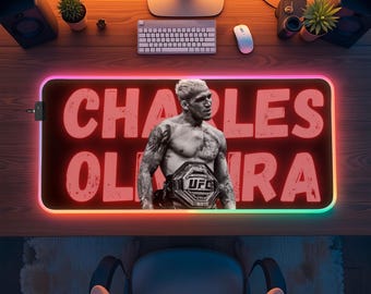 Charles Oliveira UFC LED Gaming Mouse Pad, RGB Desk Mat Setup Decor