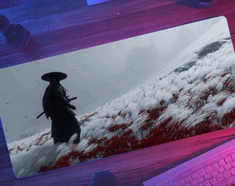 Ghost of Tshumina Gaming Desk Mat, Colorful Samurai Landscape Mouse Pad