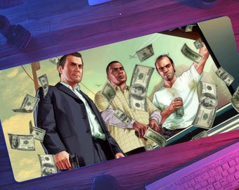 GTA V Gaming Desk Mat, Colorful Money Theme Setup Decor