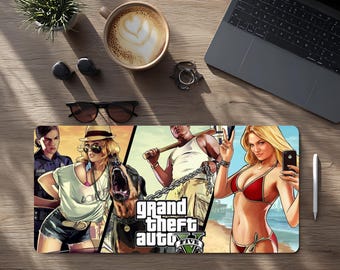 GTA V Gaming Desk Mat, Colorful Gaming Setup Decor, Polyester Mouse Pad