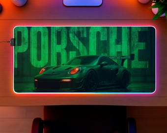 Green Porsche Sports Car LED Gaming Mouse Pad | RGB Desk Mat