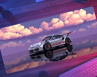 Pixel Porsche GT3 RS Desk Mat, Gaming Mouse Pad, Colorful Setup Decor